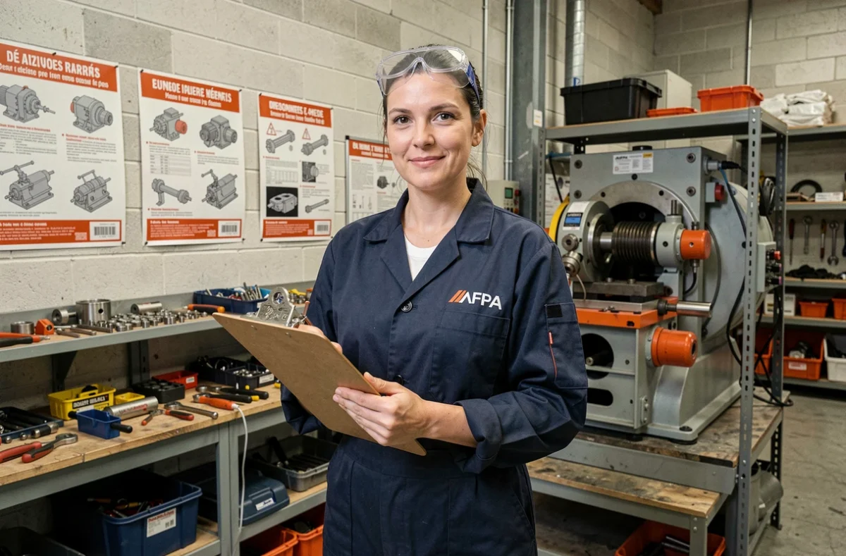 Stagiaire en formation professionnelle à l'AFPA Grand Est dans un atelier technique avec outillage industriel