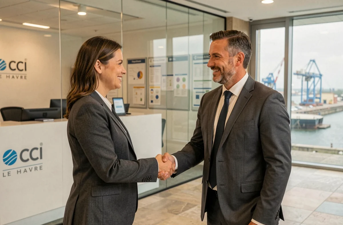 Échange professionnel entre une entreprise et un formateur au centre CCI Formation du Havre