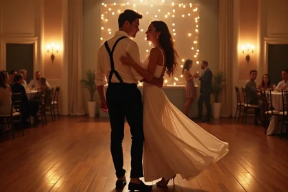Jeune couple en danse zouk lors d'une soir&eacute;e &eacute;l&eacute;gante