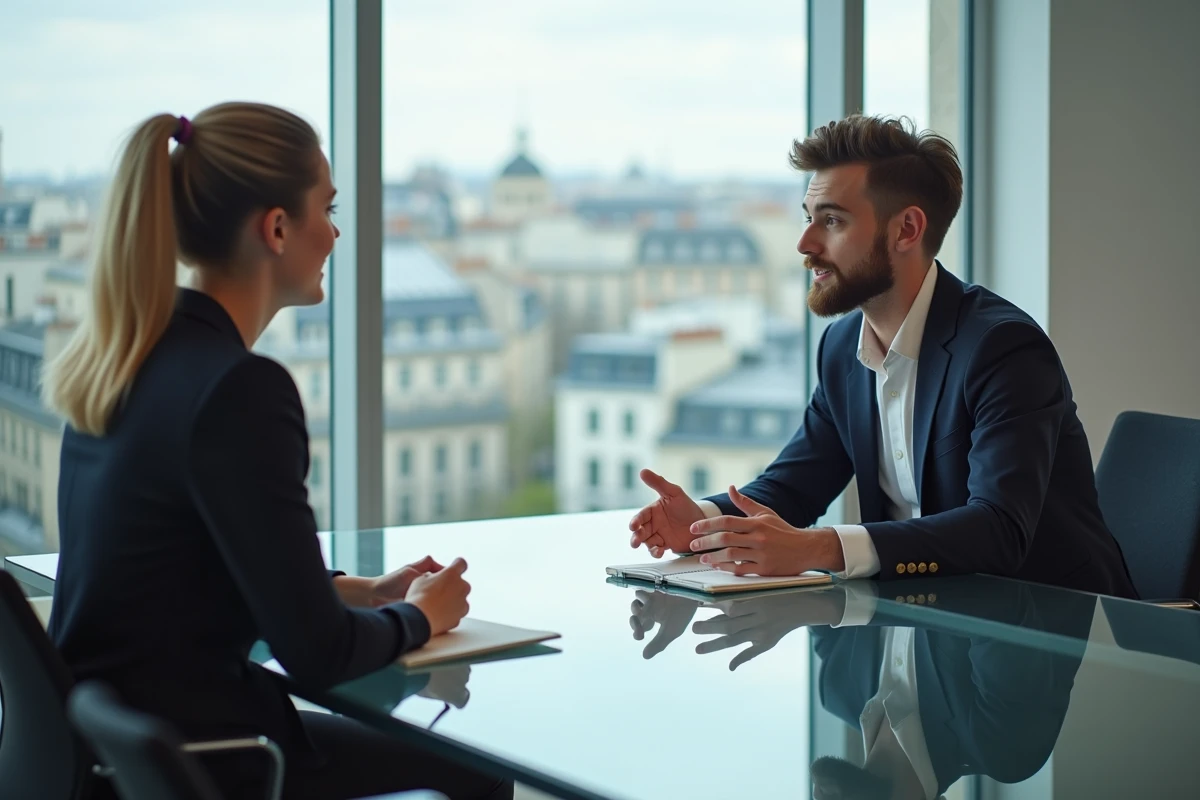 Simulation d'entretien pour une alternance en marketing digital dans les bureaux modernes d'une agence parisienne