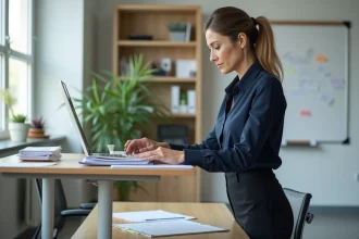 Femme professionnelle organisant des fichiers dans un bureau moderne