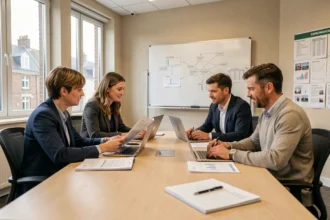 Groupe de professionnels adultes en formation dans un centre de formation professionnelle en Normandie