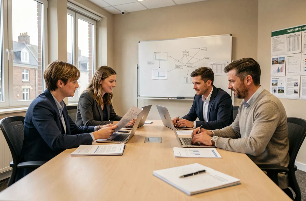 Groupe de professionnels adultes en formation dans un centre de formation professionnelle en Normandie