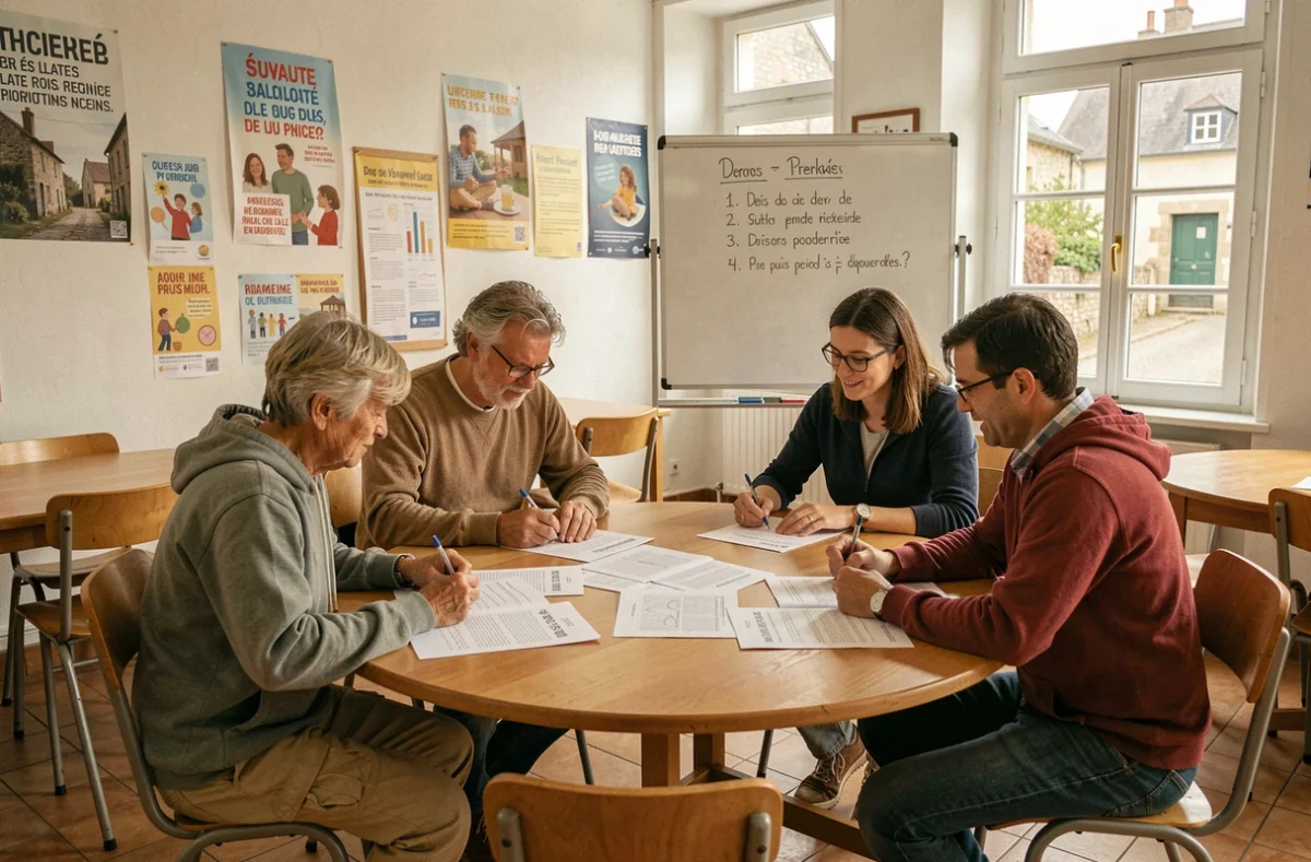 Groupe d'adultes en formation de base au Greta Grand Est, travaillant sur des exercices pédagogiques en classe