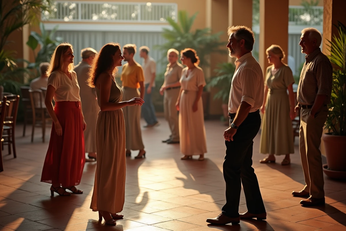 Groupe de personnes discutant pr&egrave;s de la piste de zouk