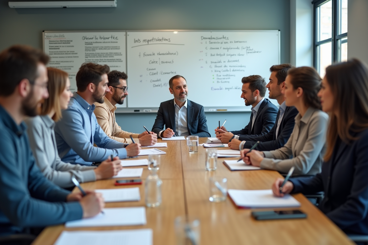 Groupe divers en formation dans une salle moderne