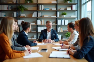 Groupe de professionnels dans un bureau moderne et accueillant