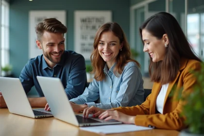 Groupe de jeunes professionnels en r&eacute;union de travail