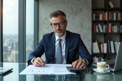 Homme d'affaires en costume dans un bureau moderne