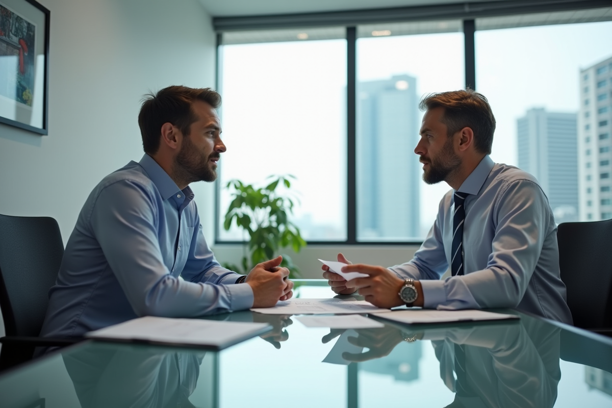 Homme d affaires discutant avec un conseiller dans un bureau lumineux