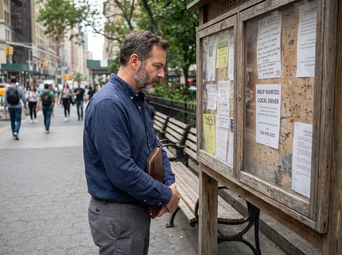 Homme regardant les annonces d emploi en extérieur