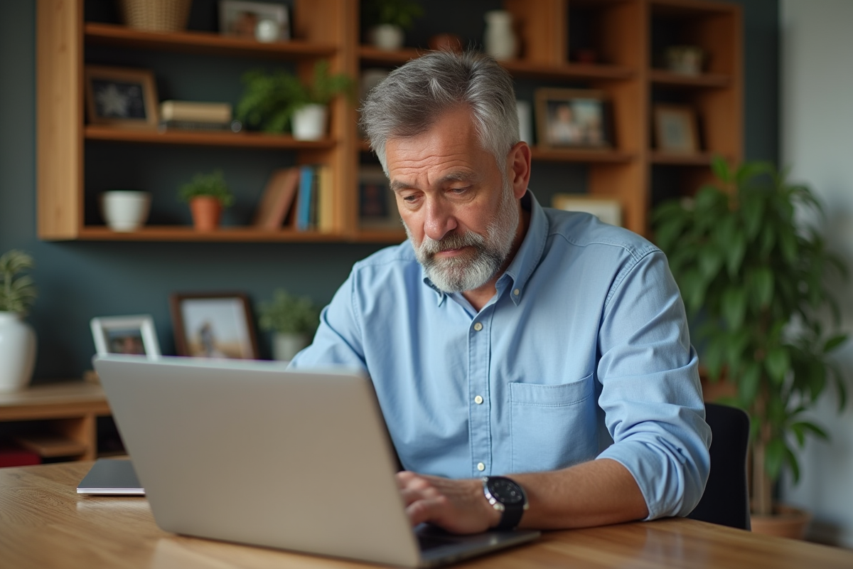 Homme concentré écrivant une lettre de motivation à la maison
