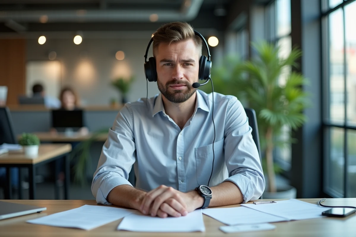 Homme en visioconference dans un espace de travail partagé