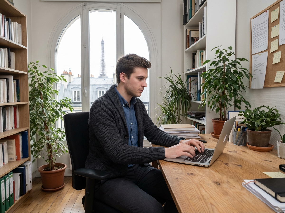 Jeune homme travaillant sur un ordinateur dans un espace moderne