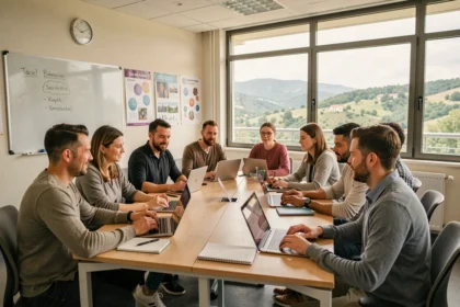 Groupe d'adultes en formation professionnelle dans un centre de la Drôme