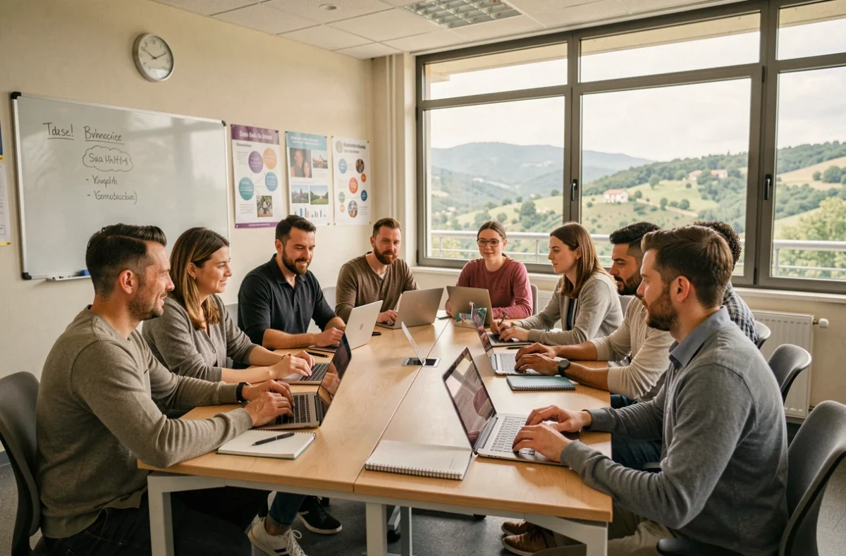 Groupe d'adultes en formation professionnelle dans un centre de la Drôme