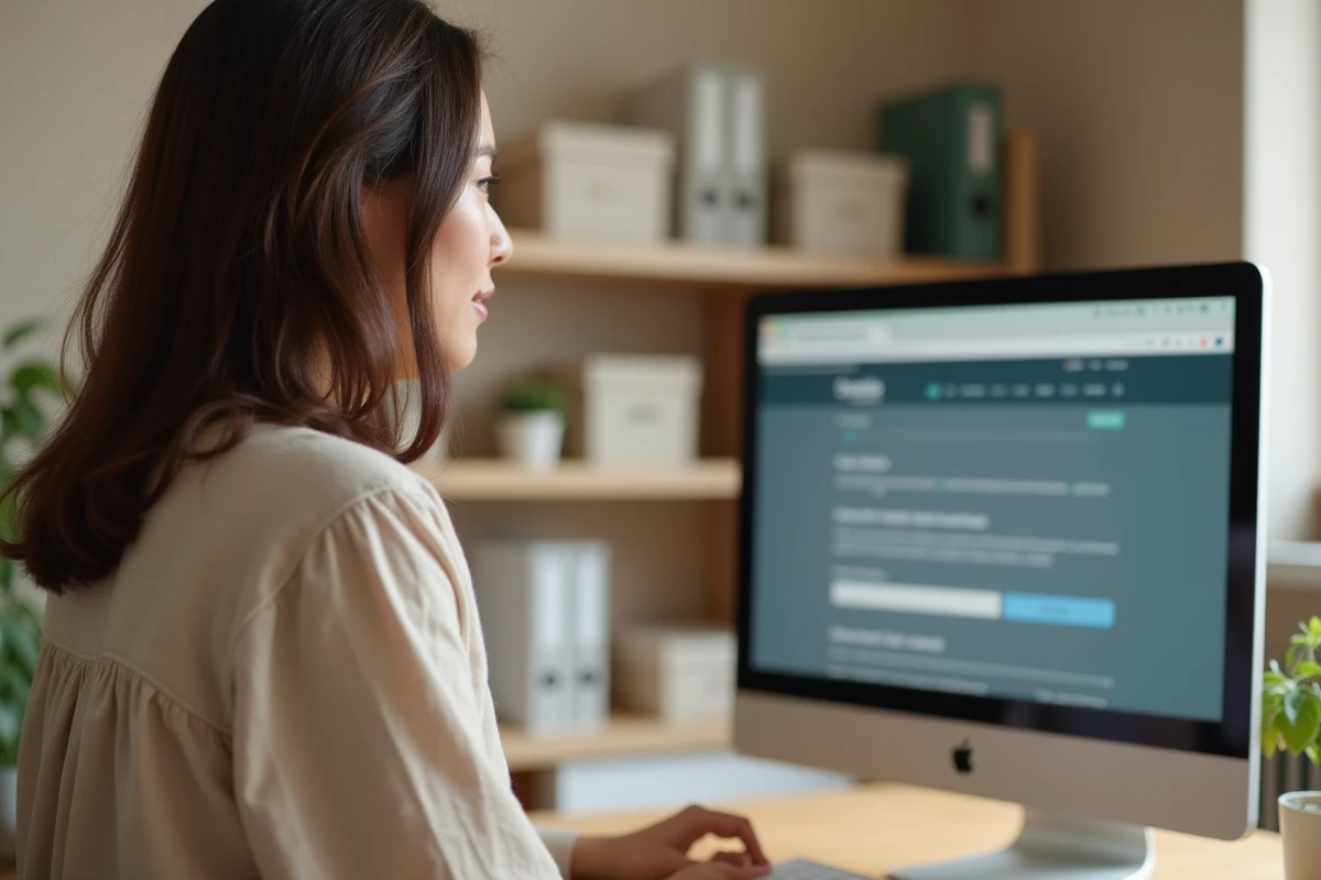 Parent consultant le site Scolinfo depuis son bureau à domicile pour accéder aux informations scolaires