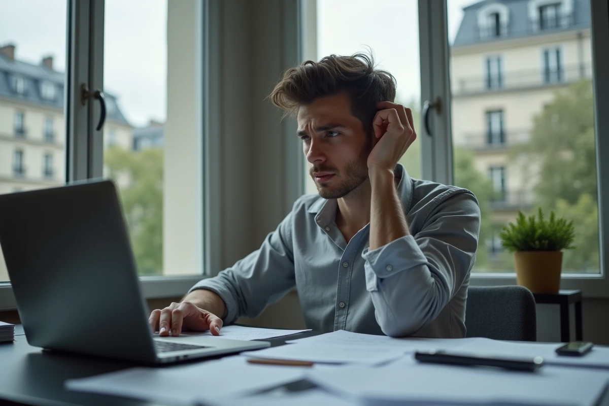 Jeune homme face à son ordinateur portable rédigeant une lettre de motivation pour une alternance en marketing digital à Paris