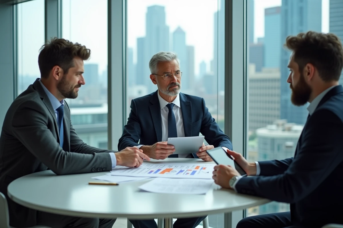 Groupe de professionnels discutant autour d